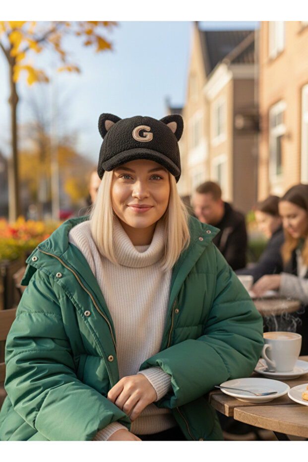 Women's Black Eared Plush Hat | Winter Trend Design