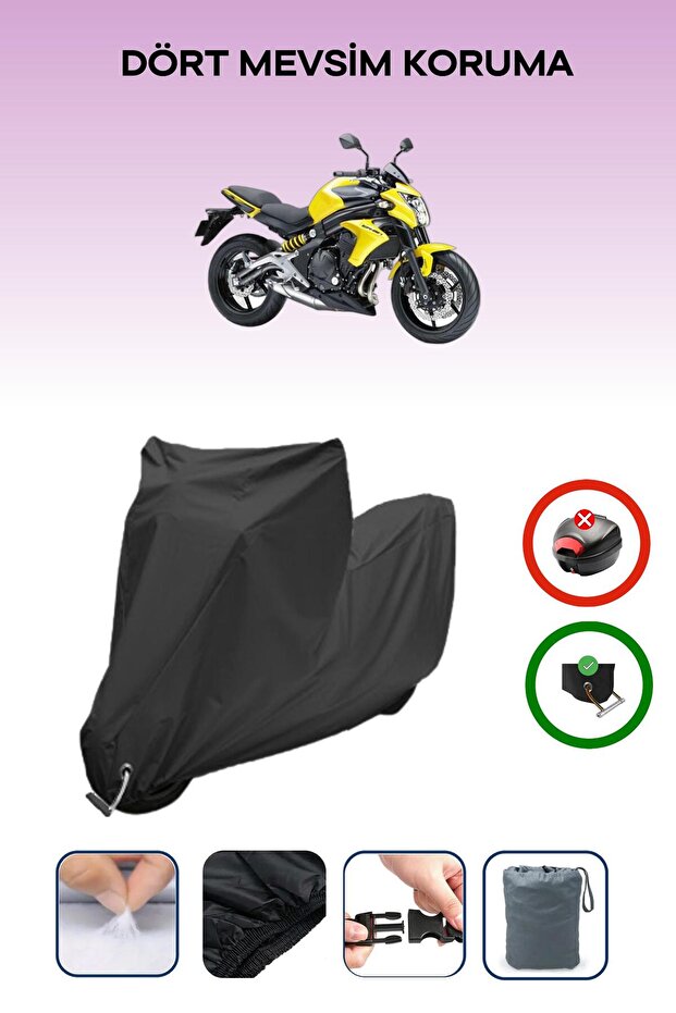 Black Lock Compatible Kawasaki Er-6 N Compatible Motorcycle Tarpaulin Waterproof