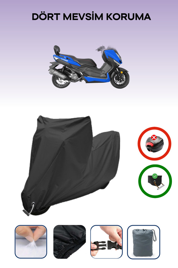 Black Lock Compatible Yuki T9 Strom 125 Compatible Motorcycle Tarpaulin Waterproof