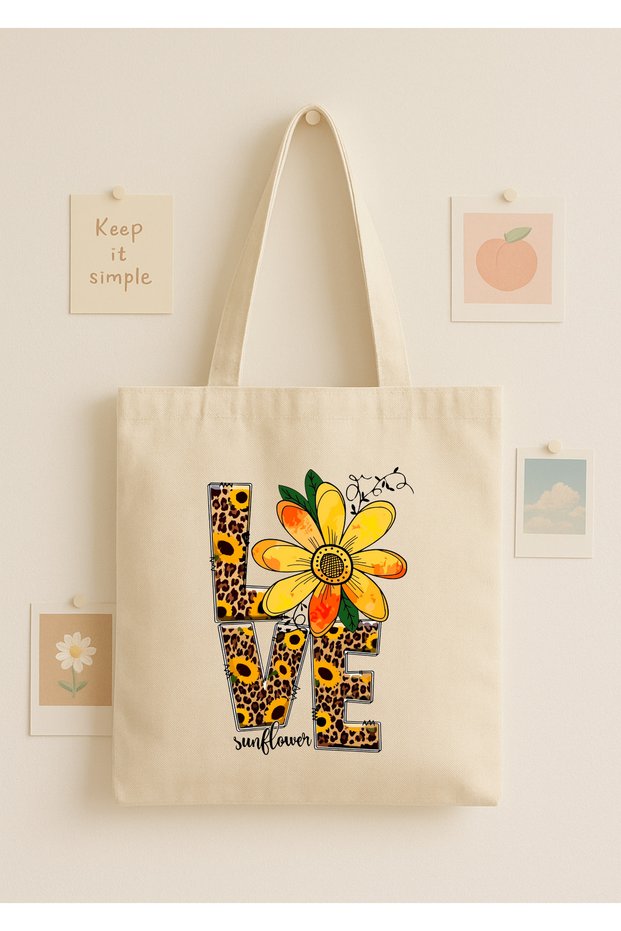 Love Sunflower Printed Cloth Bag – Colorful Tote Bag with Leopard Pattern