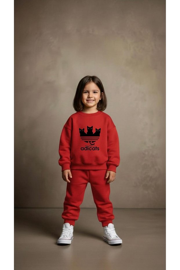 Team Sweatshirt Adi̇cats B Printed Girls Boys Crew Neck3 4-5-6-7-8-9-10-11-12Years