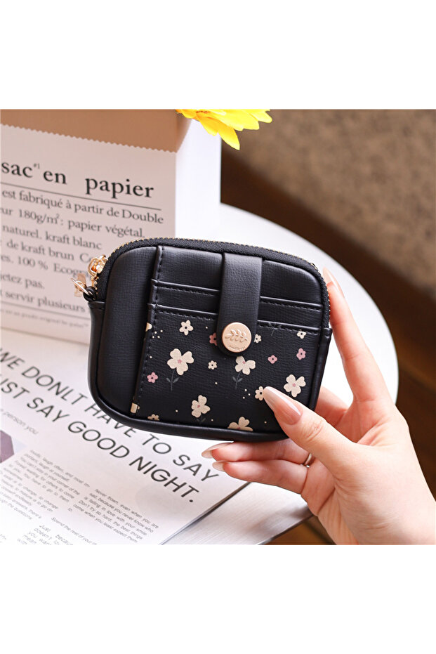 Elegant Floral Pattern Zippered Mini Card Holder/Coin Purse