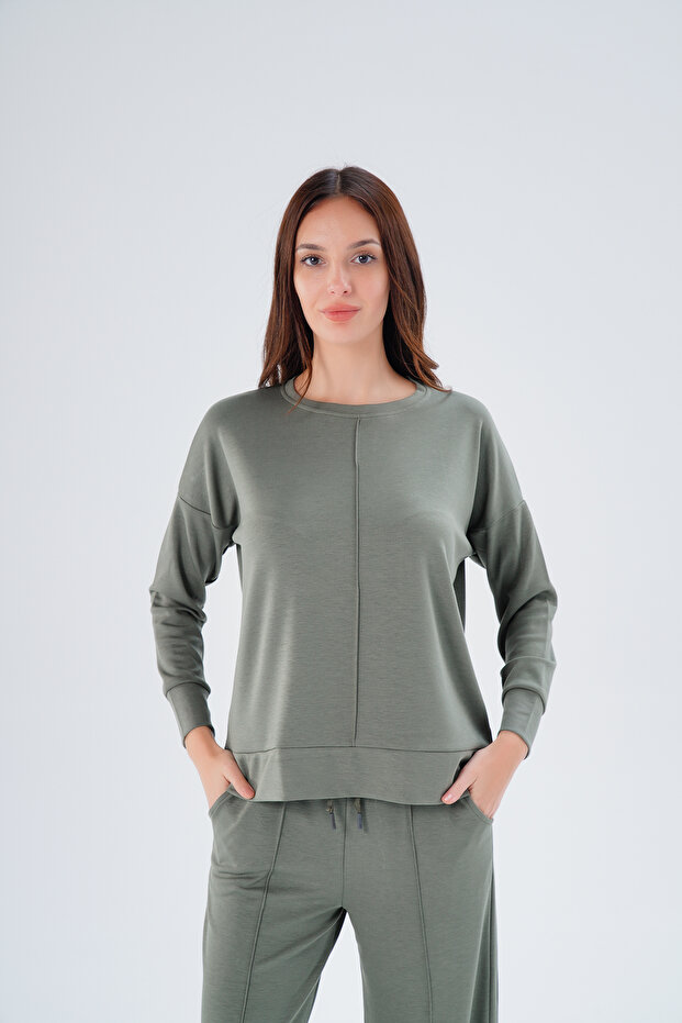 Women's Green Bottom and Top Set, Comfortable Casual Set, Full Fit