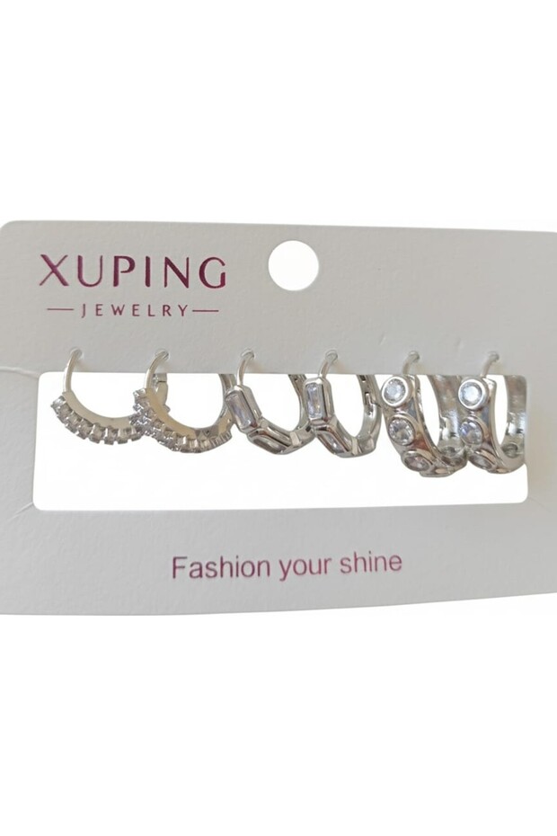 Steel Zircon Stone Six Ring Earrings