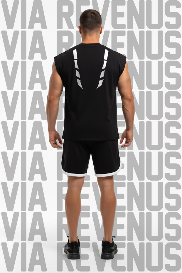 Jujutsu Kaisen Sukuna Tattoo Printed Black Sleeveless T-Shirt and Piped Jersey Fabric Sports Shorts Combination Set