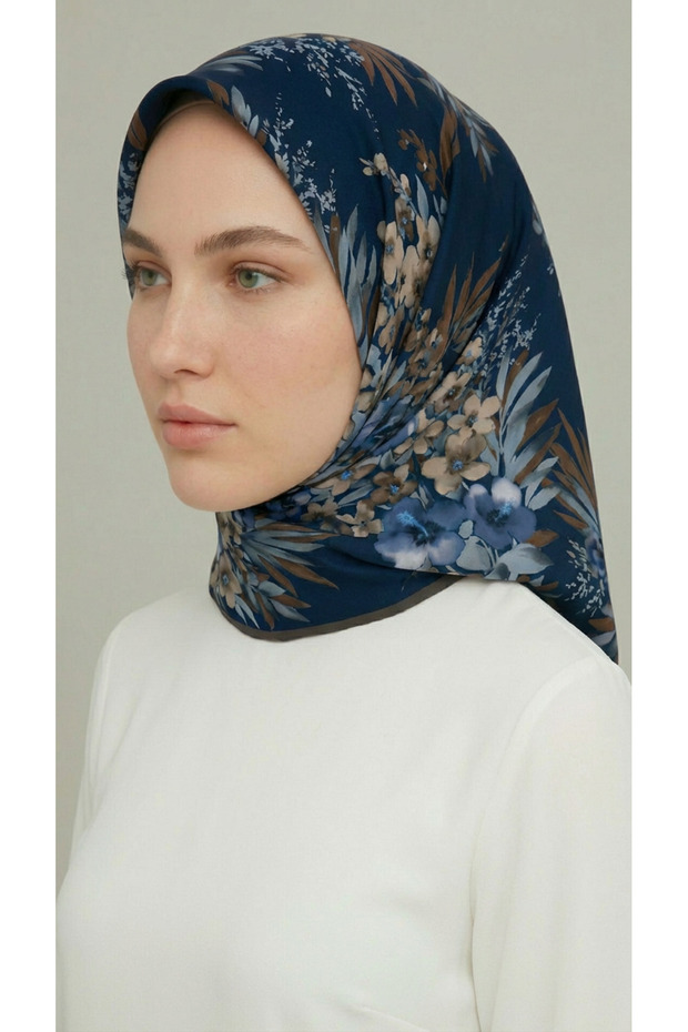 Шарф з квітковим візерунком - саксофоновий синій - 5