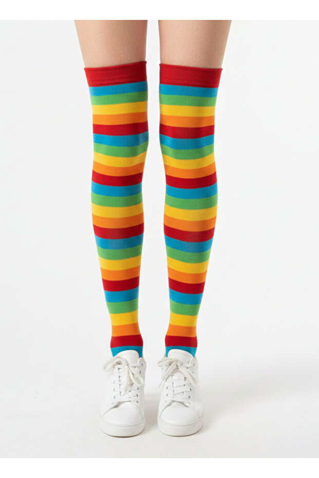 Rainbow Patterned Striped Women's Over-The-Knee Socks