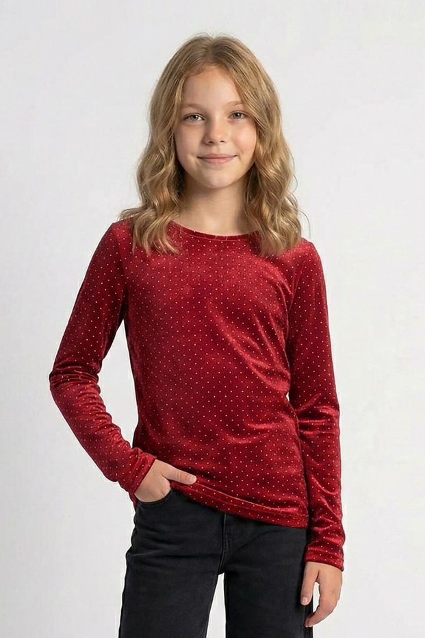 Dmb Girl's Stone Velvet Blouse 9-14 Years Old Red