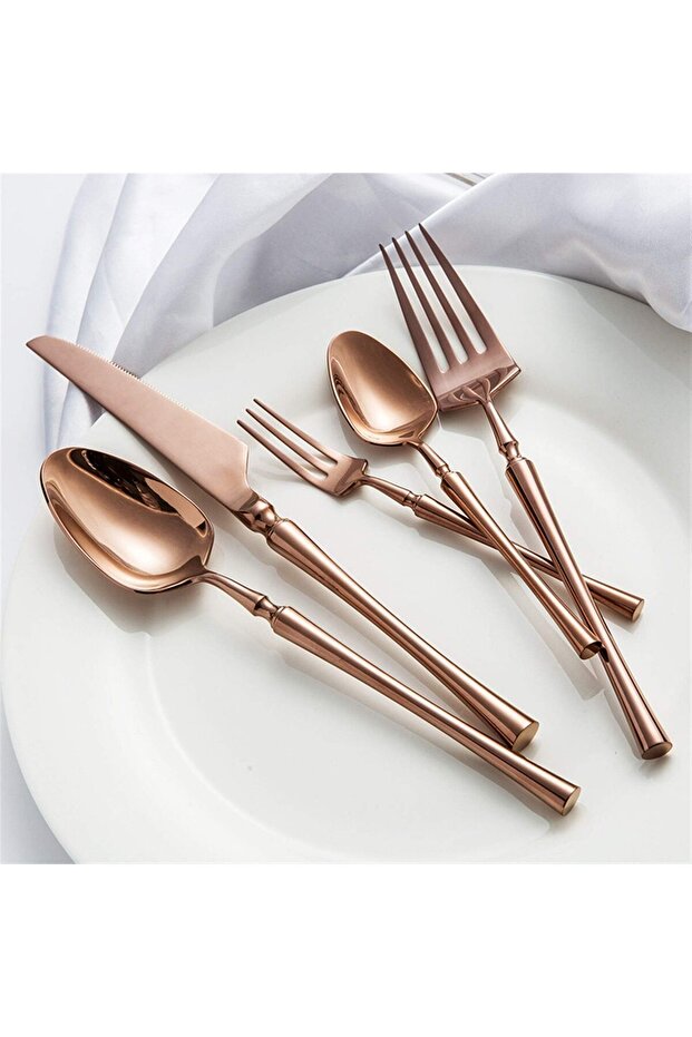 Luxury Stainless Steel Cutlery Set of 6, Mirror Polished, Dishwasher Safe GiftBox Flatware rosegold