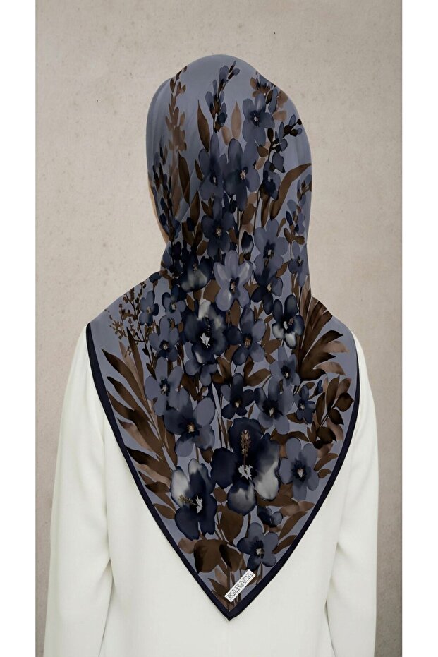 وشاح من الرايون بنقشة الزهور - رمادي - 4