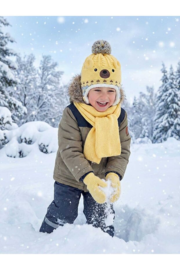 Minik Nordik Set 1-3 Years Old Boys Scarf Beanie Gloves Set
