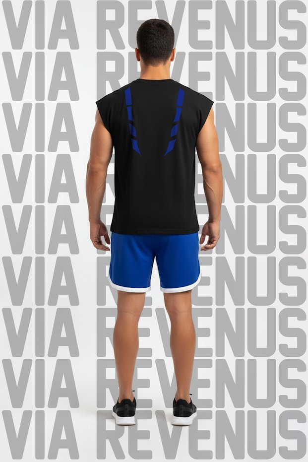 Jujutsu Kaisen Sukuna Tattoo Printed Black Sleeveless T-Shirt and Piped Jersey Fabric Sports Shorts Combination Set
