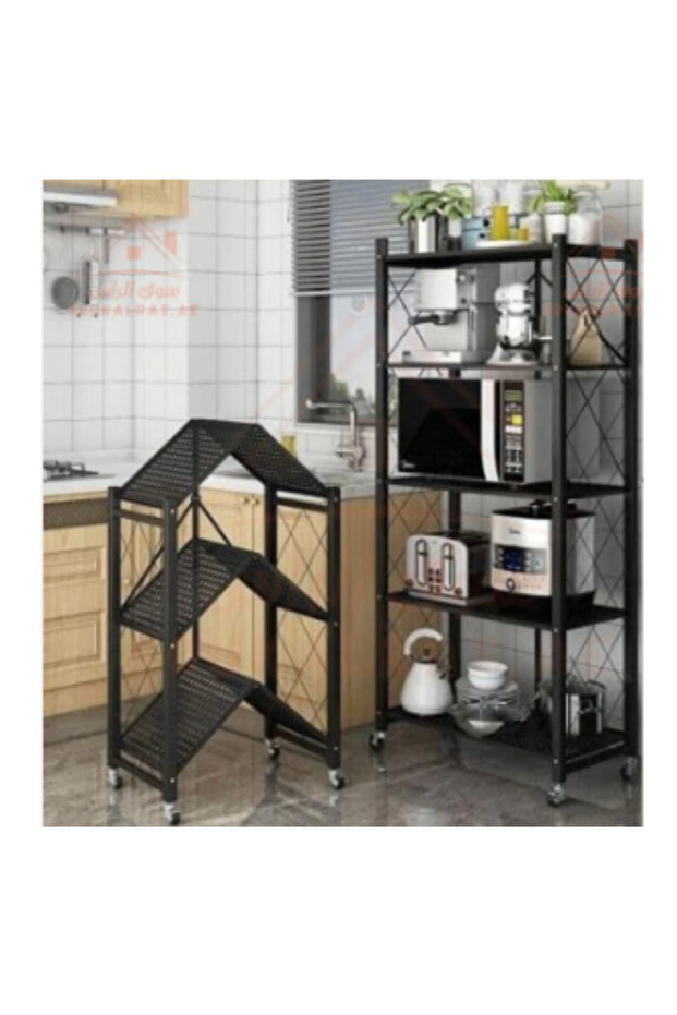 Folding Storage Shelves, 5-Tier Foldable Storage Shelf Unit Pantry Shelves with Wheels, Heavy Duty