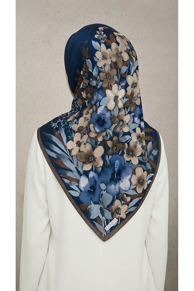 Шарф з квітковим візерунком - саксофоновий синій - 4