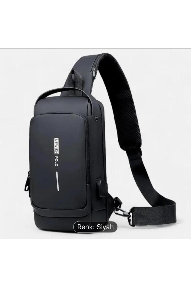 Unisex Black Waist and Shoulder Bag with USB Port and Combination Lock