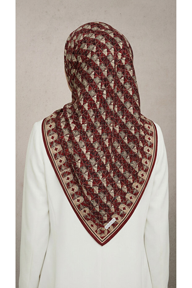 Geometric Pattern Rayon Scarf - Red - 6