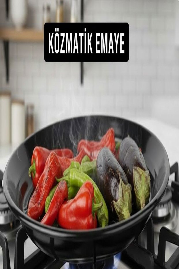 Közmatik Enamel 32 cm Eggplant Pepper, Corn, Pancake Pan, Kestanematik, Stovetop Grill