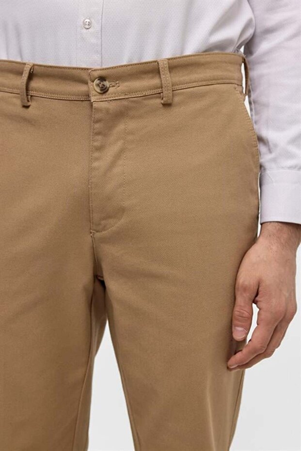 Bej Regular Armürlü Pantolon - 5