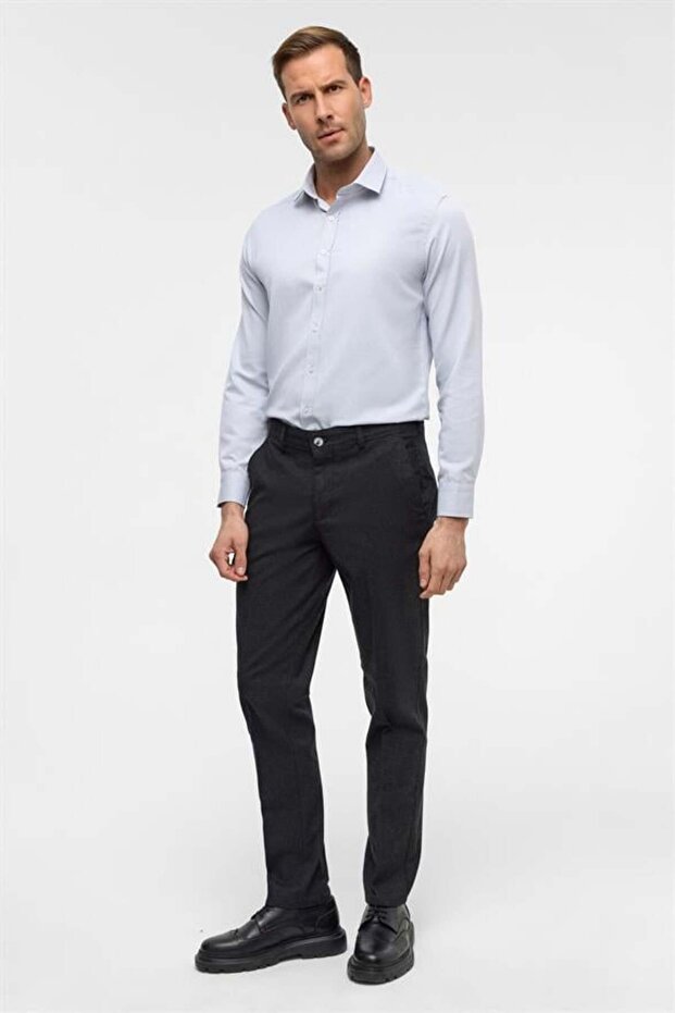 Siyah Regular Armürlü Pantolon - 1