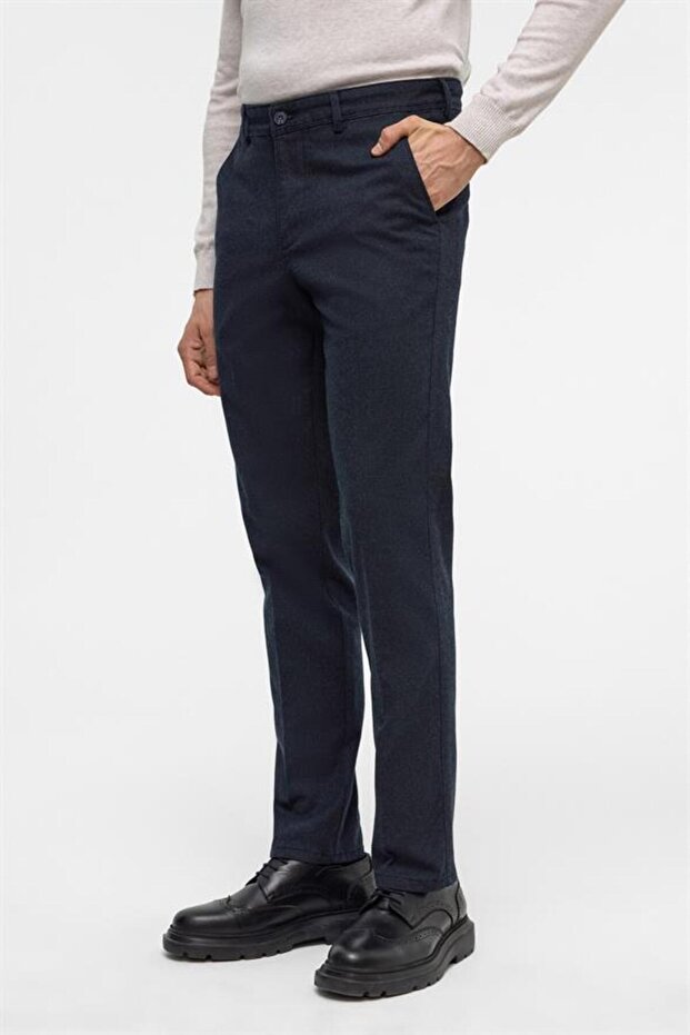 Lacivert Regular Armürlü Pantolon - 4