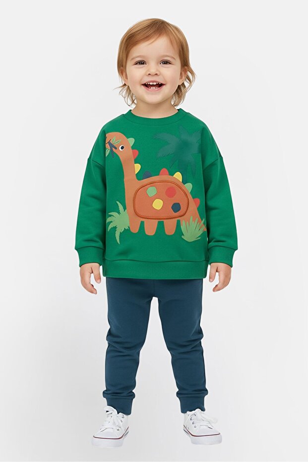 Toddlers Girl 2 Pieces Textured Sweatshirt And Pants Set, Green