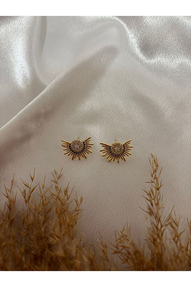 Navy Blue Zircon Stone Detailed Steel Earrings