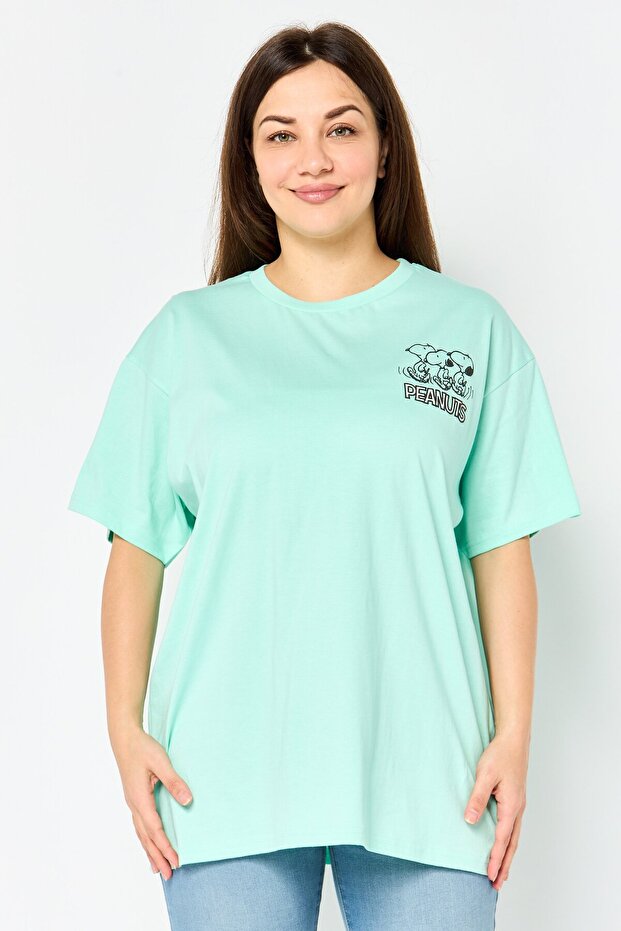 Women Crew Neck Short Sleeve Graphic Print T-shirt, Mint Green