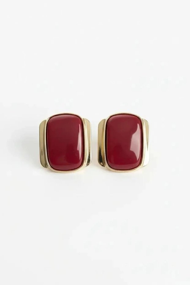 Brass Gold Color Claret Red Plate Vintage Women's Earrings Non-Tarnish | Stylish and Durable Jewelry