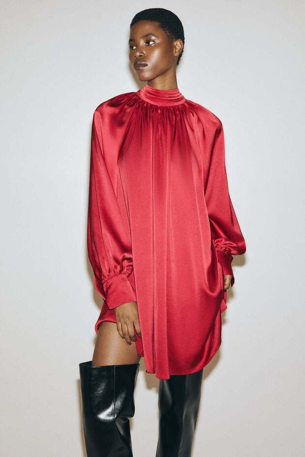 Scarf-detail satin dress