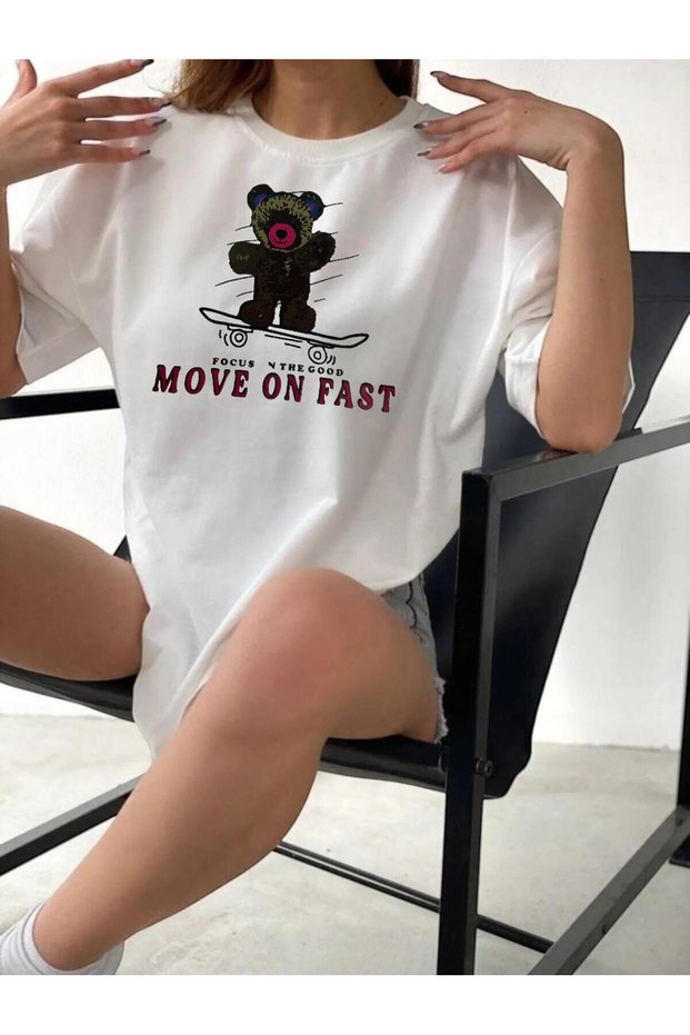 Women's Summer Move on Fast Printed White T-Shirt