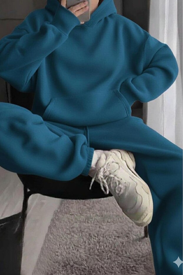 Women's Petrol Blue Hooded Tracksuit Set