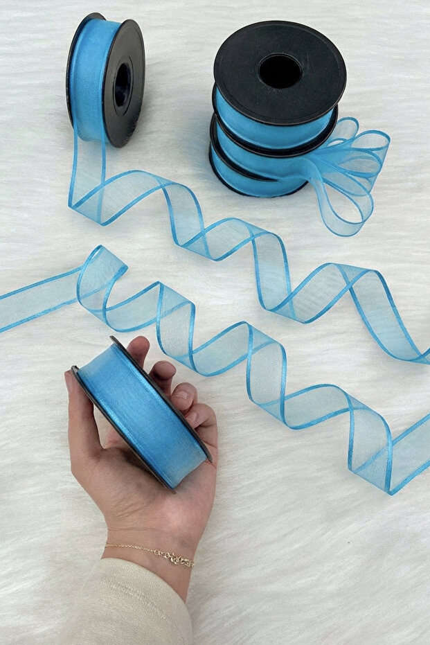 Blue Chiffon Ribbon 2.5 cm 20 Meters, Bride, Groom, Bundle, Engagement, Dowry, Special Day, Gift, Wedding, Decoration