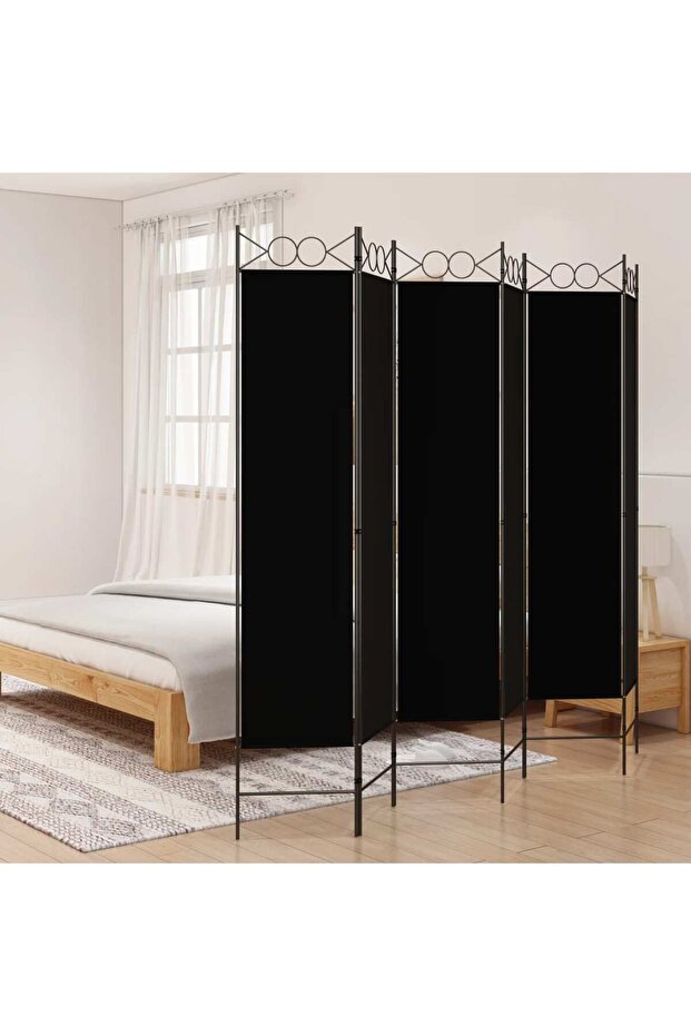 6-Panel Room Divider Black 240x200 cm Fabric