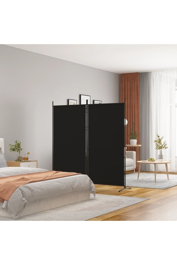 2-Panel Room Divider Black 175x180 cm Fabric