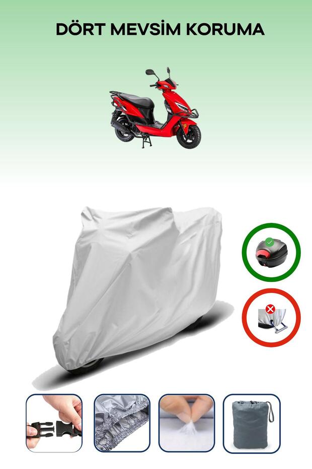 Gray Rear Bag Compatible with Kanuni Nev 50 Compatible Motorcycle Tarpaulin Motor Cover