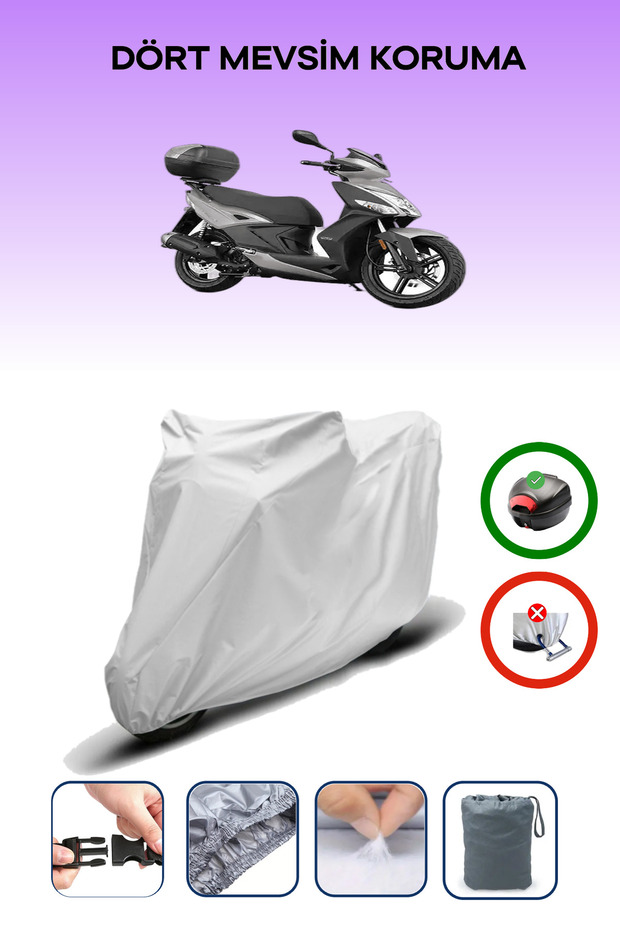 Gray Rear Bag Compatible with Kymco Agility 16+ 125I Compatible Motorcycle Tarpaulin Motor Cover