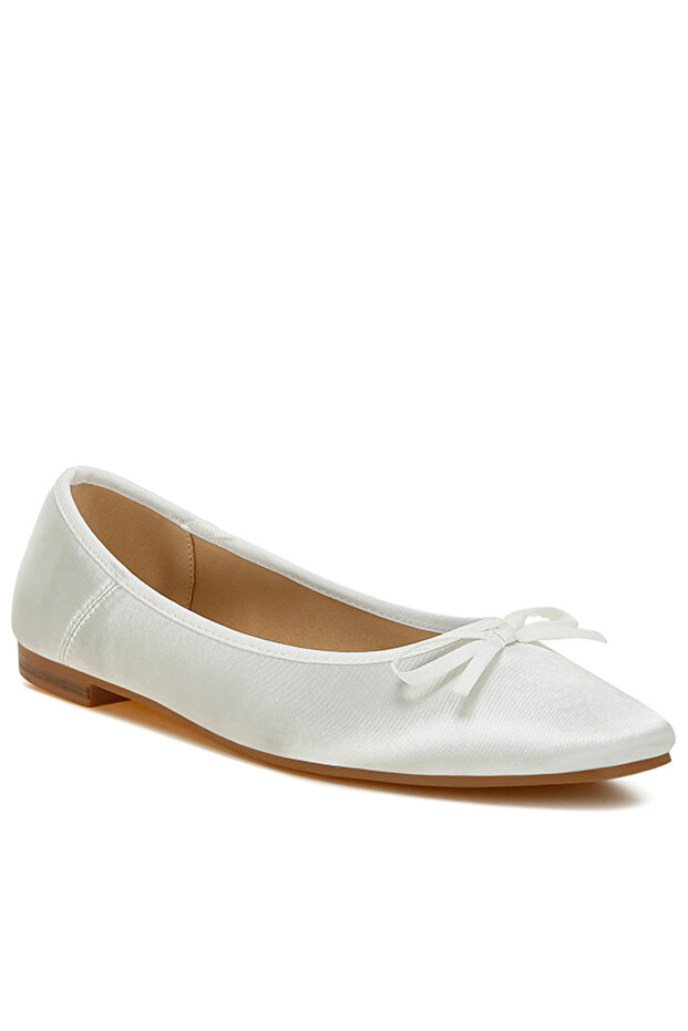 Women Satin Bow Embellished Ballerinas in White