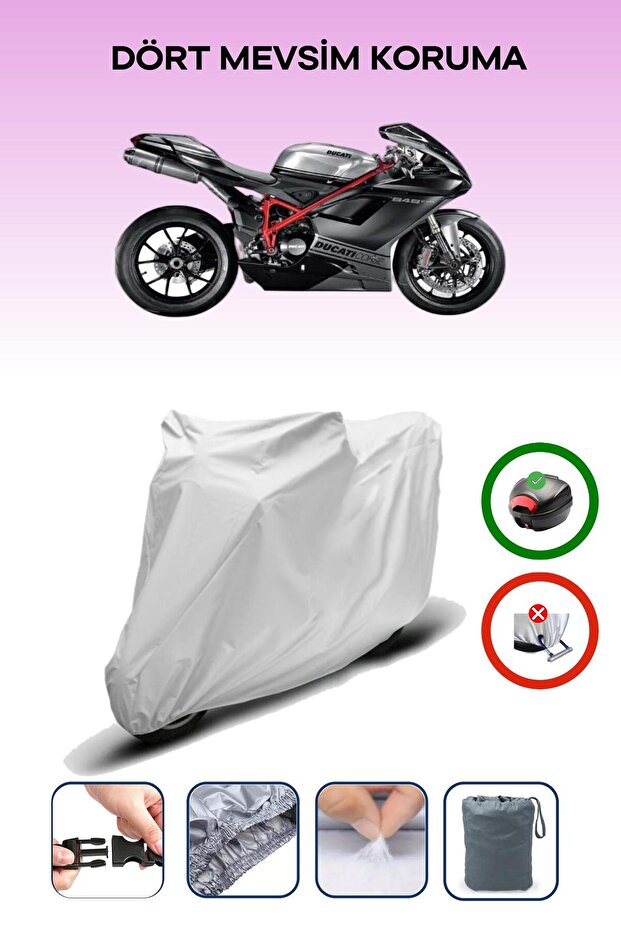 Gray Rear Bag Compatible with Ducati 848 Evo Compatible Motorcycle Tarpaulin Motor Cover
