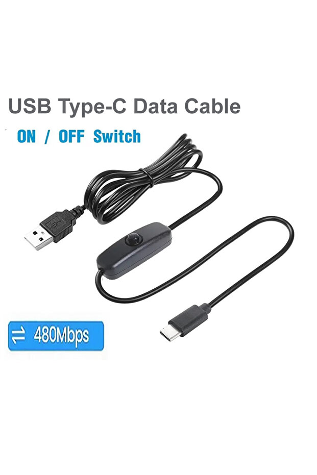 كابل بيانات من النوع C بطول 2 متر، سلك شحن مزود بمفتاح USB من النوع C وزر تشغيل/إيقاف، يدعم نقل البيانات و - 1