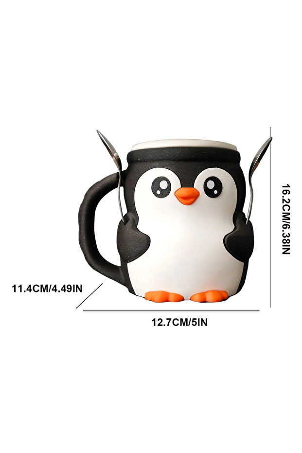 black 3D Print Penguin Ice Cream Sleeve Leak Proof Cup Holder Spoon Slot Secret Snack Drawer Cute Pe