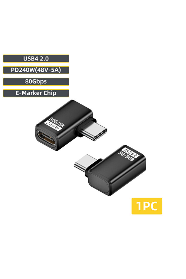 محول شحن USB-C إلى Type-C بزاوية مستقيمة 240 واط 5 أمبير، رقم الموديل 240-80-CW-HS، يدعم تقنية الشحن السريع PD، بقدرة 240 واط و5 أمبير.