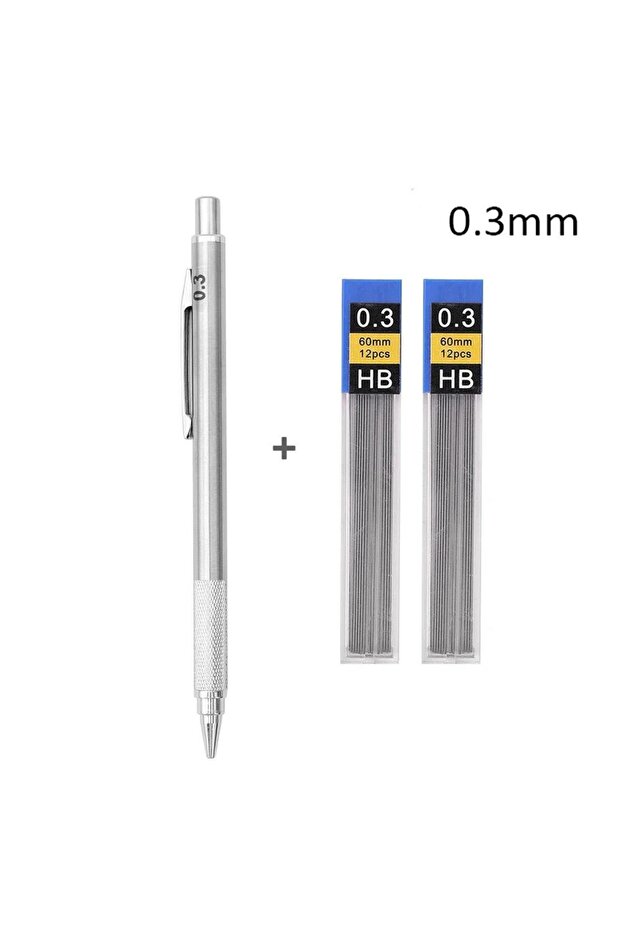 2Pc 0.3mm Pencil Metal Mechanical Pencil set with pencil grip Leads Art Drawing Student Office Suppl