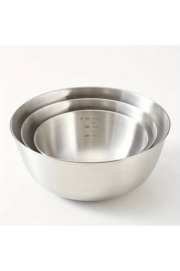 3pcs 3pcs Stainless Steel Bowl Set With Scale For Cooking Baking Food Storage Large Capacity Mixing