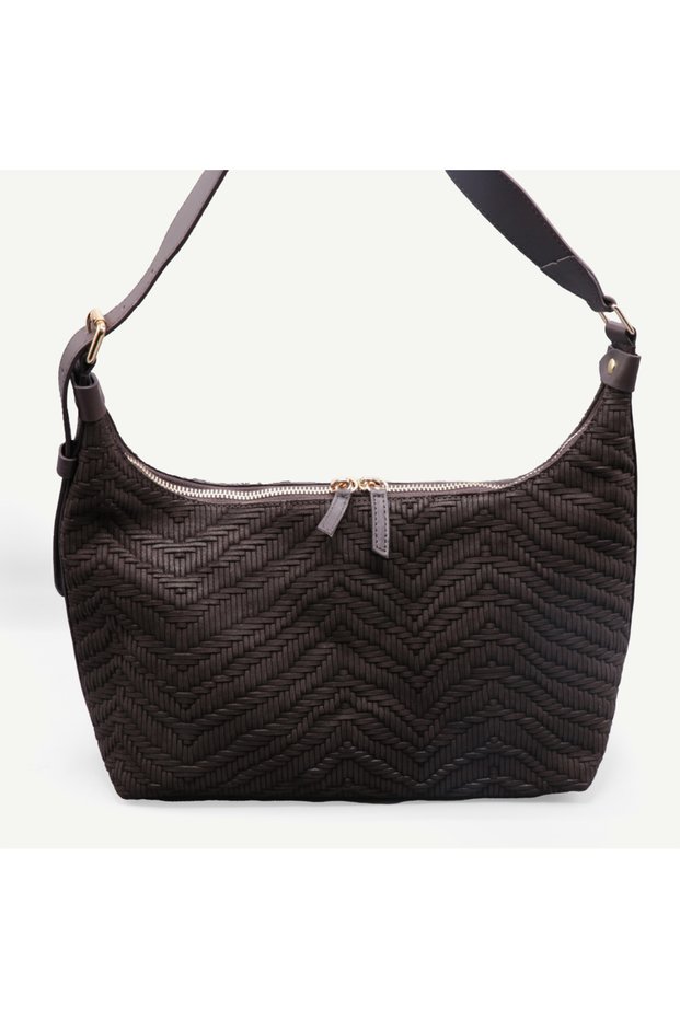 Uderra Women's Genuine Leather Brown Knit Printed Leather Shoulder Bag -S1Kz0341 Brown Knit Printed Leather Om