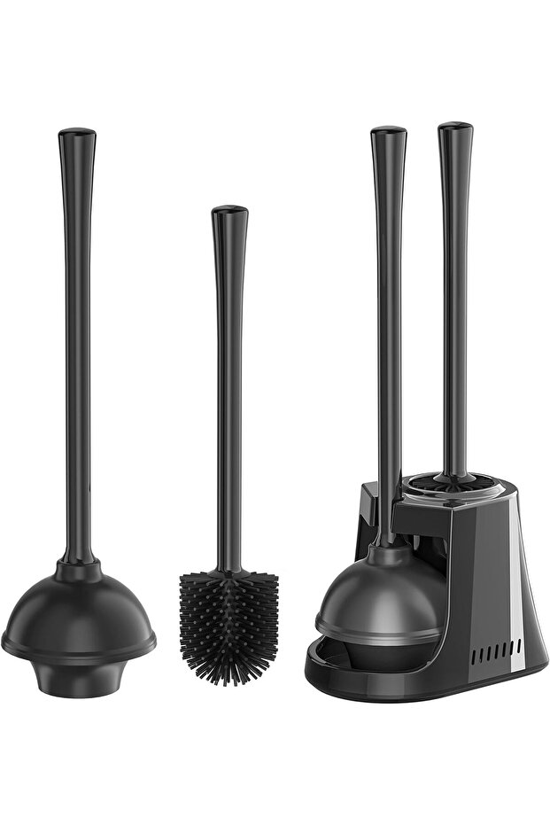 Toilet Brush and Plunger Set, 2 in 1 Heavy-Duty Toilet Bowl Brush and Plunger Set - 1
