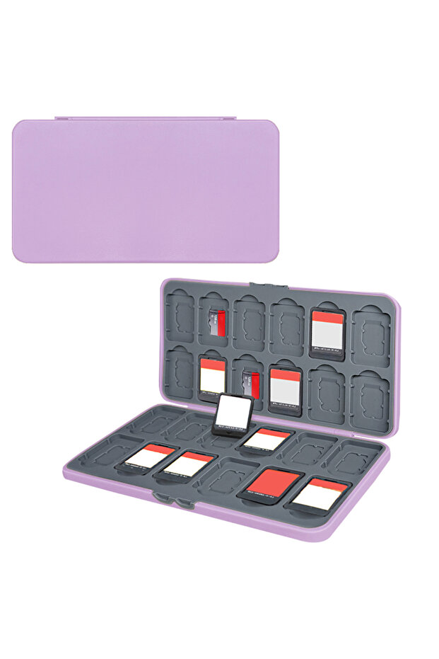 PURPLE Game Card Box Holder Storage Box, 24 Game Slots and 24 Micro Sd Card Slots, Suitable for Swit