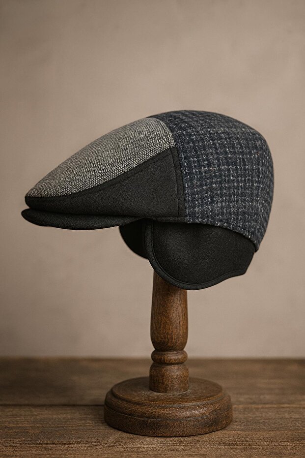 قبعة صوفية شتوية من الصوف البريطاني - قبعة قابلة للطي مع أذنين من الشيربا - 1