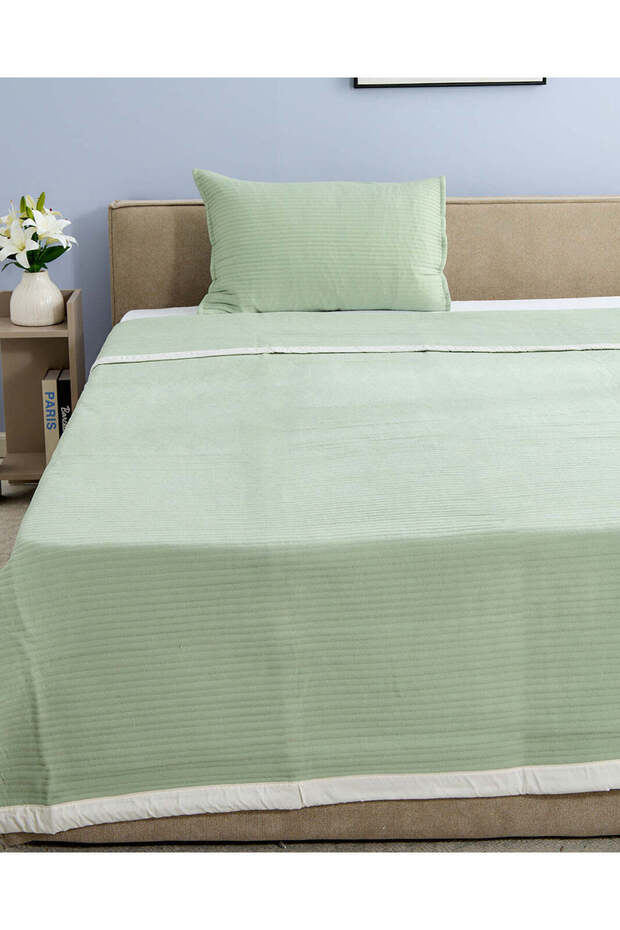 طقم غطاء سرير من قطعتين بلون الزيتون (مقاس فردي) - 2