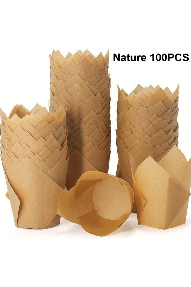 Nature 100Pcs 50/100PCS Tulip Cake Paper Cups Oven Baked Oil Proof Cake Paper Cup Liners for Wedding