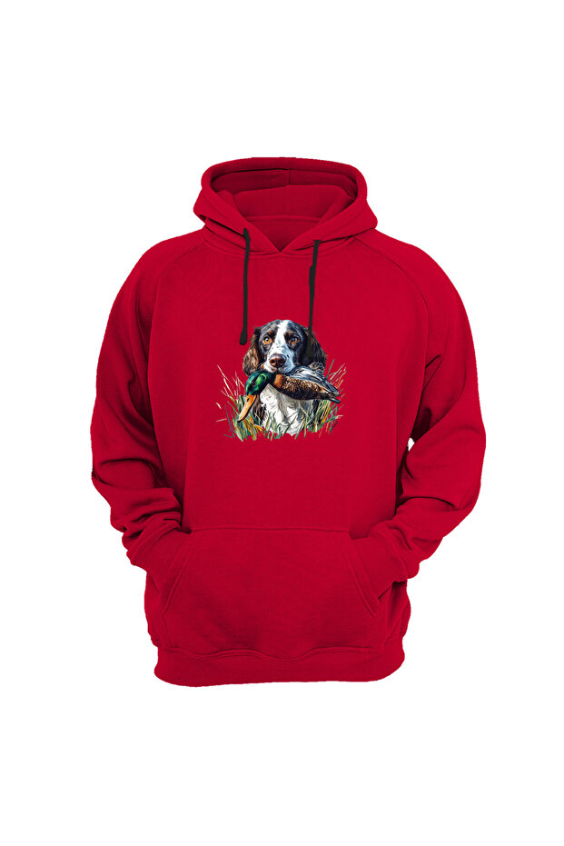Hunting Hunting Dog and Duck Printed 3 Thread Thick Fleece-Lined Kangaroo Pocket Winter Sweatshirt